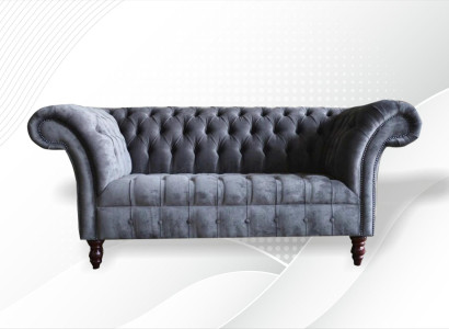 Chesterfield 3 Seater Living room Couch Sofa Upholstery Seat Textile Suite Gray